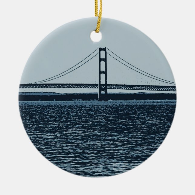 The Mackinac Bridge Ceramic Tree Decoration (Front)