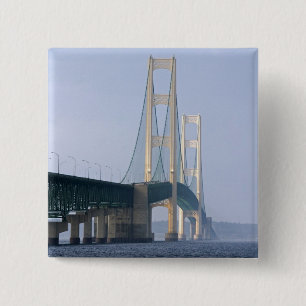 The Mackinac Bridge spanning the Straits of 15 Cm Square Badge