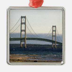 The Mackinac Bridge spanning the Straits of 4 Metal Tree Decoration