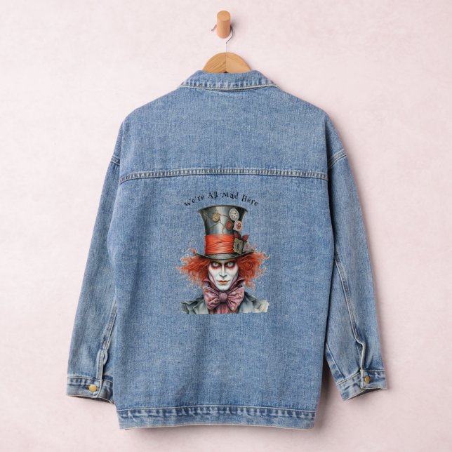 The Mad Hatter Red Hair "We're All Mad Here " Denim Jacket (Hangar)