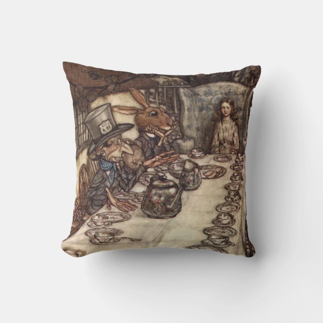 The Mad Hatter Tea Party by Arthur Rackham Cushion (Front)