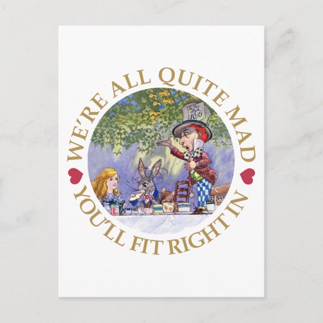 The Mad Hatter's Tea Party - "We're all Quite Mad" Invitation Postcard (Front)