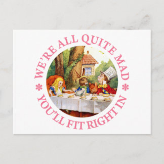 The Mad Hatter's Tea Party -"We're All Quite Mad!" Invitation Postcard