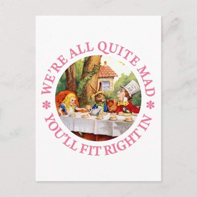 The Mad Hatter's Tea Party -"We're All Quite Mad!" Invitation Postcard (Front)