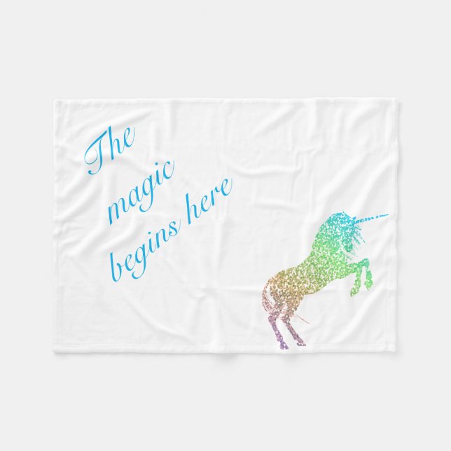 The Magic Begins Here Unicorn Fleece Blanket (Front (Horizontal))