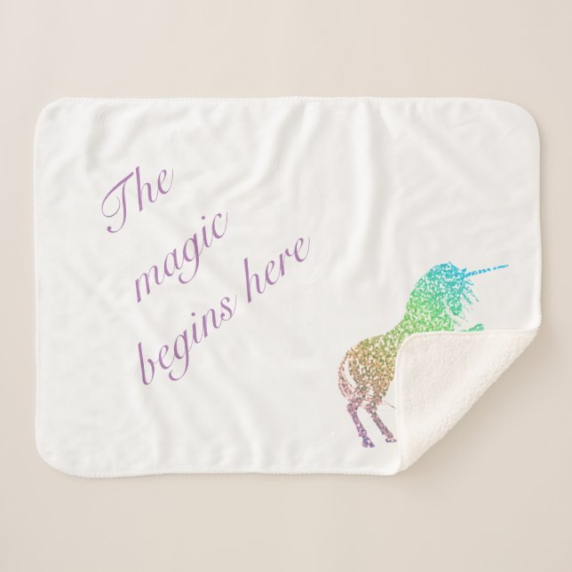 The Magic Begins Here Unicorn Sherpa Blanket (Front (Horizontal))