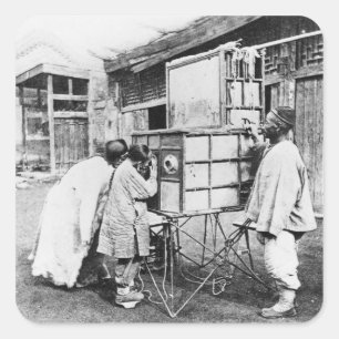 The magic lantern, c.1870 (b/w photo) square sticker