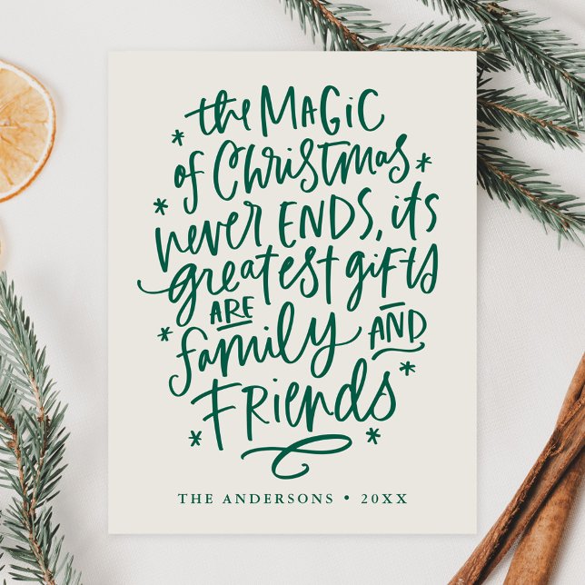 The Magic of Christmas Beige and Green Non-Photo Holiday Postcard (Creator Uploaded)