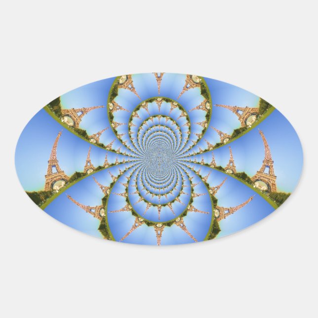 The Magic of Paris: Geometric Eiffel Tower Design Oval Sticker (Front)