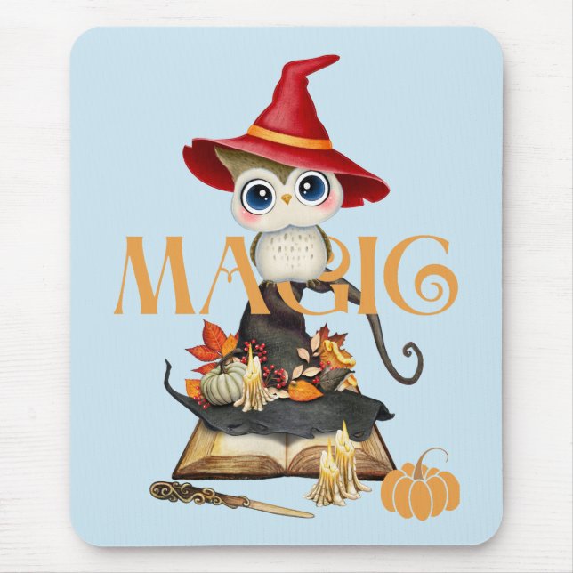 The Magic Witch Owl Fall Halloween Themed Mouse Mat (Front)