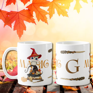 The Magic Witch Owl Fall Themed Monogram Coffee Mug