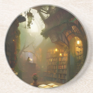 The Magical Bookstore Fantasy Art   Coaster