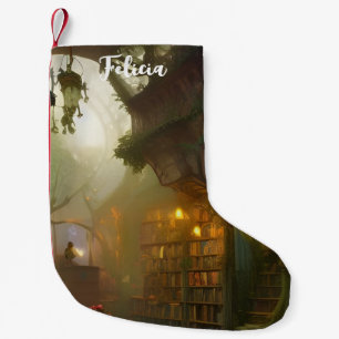 The Magical Bookstore Fantasy Art Personalised   Small Christmas Stocking