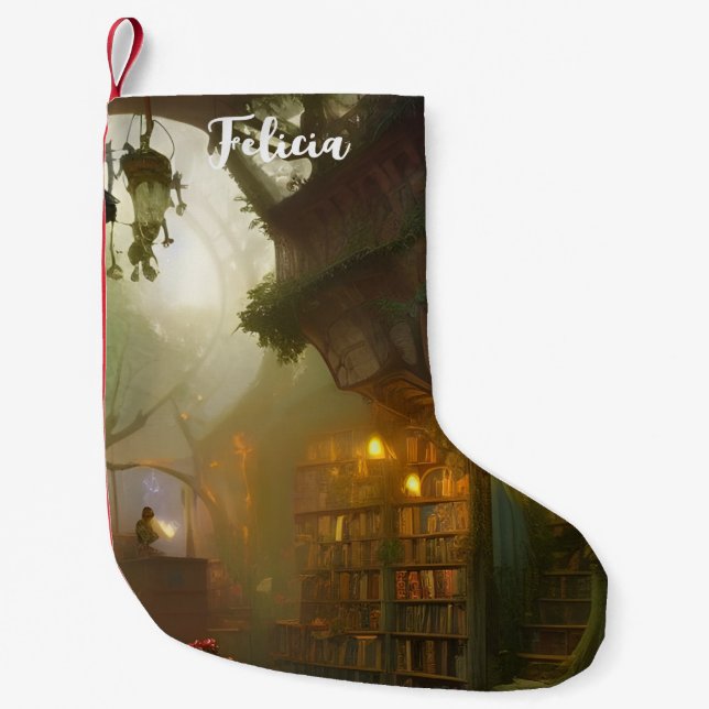 The Magical Bookstore Fantasy Art Personalised   Small Christmas Stocking (Front)