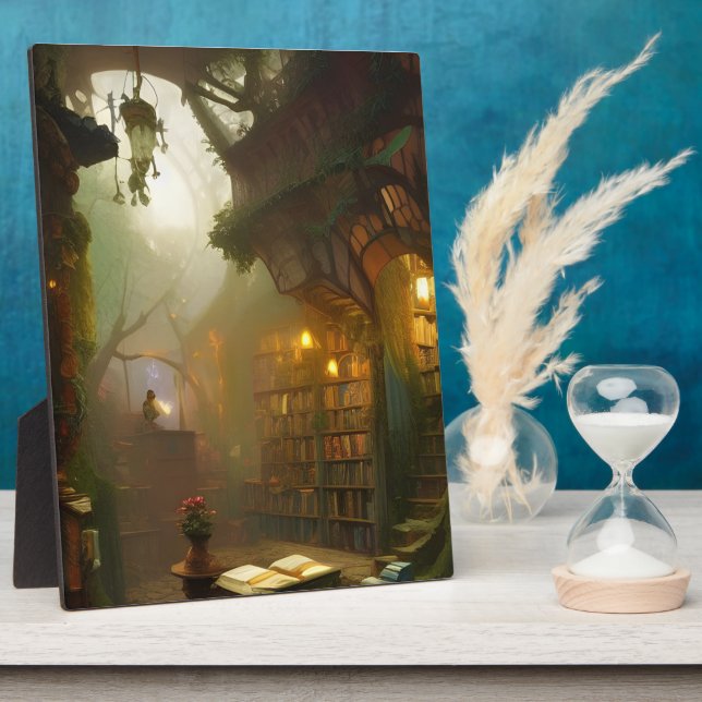 The Magical Bookstore Fantasy Art Tabletop Plaque (Side)