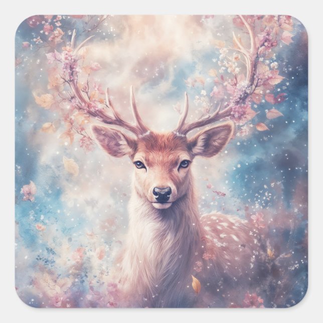 The Magical Deer of the Starry Sky Square Sticker (Front)