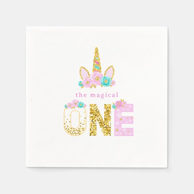 The Magical One Unicorn 1st Birthday Napkin (Front)