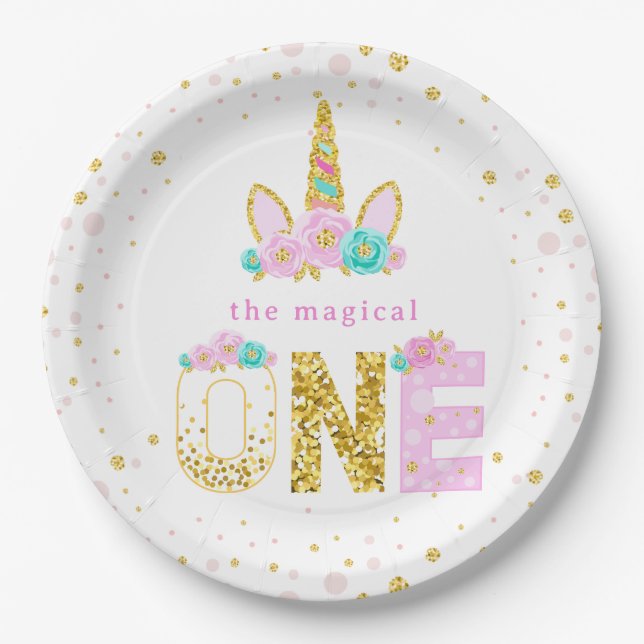 The Magical One Unicorn 1st Birthday Paper Plate (Front)