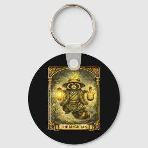 The Magician Tarot Card Tanuki Yokai Racoon Key Ring