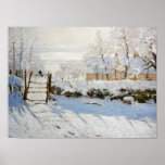 The Magpie (1868–1869) Claude Monet snow landscape Poster<br><div class="desc">The Magpie (1868–1869) - Post Impressionism oil painting by Claude Monet Claude Monet painted The Magpie over the winter of 1868–1869 close to the Normandy commune of Étretat. For the subject of his work, Monet chooses the straightforward motif of a solitary magpie perched on the gate. In the picture-perfect scenery,...</div>