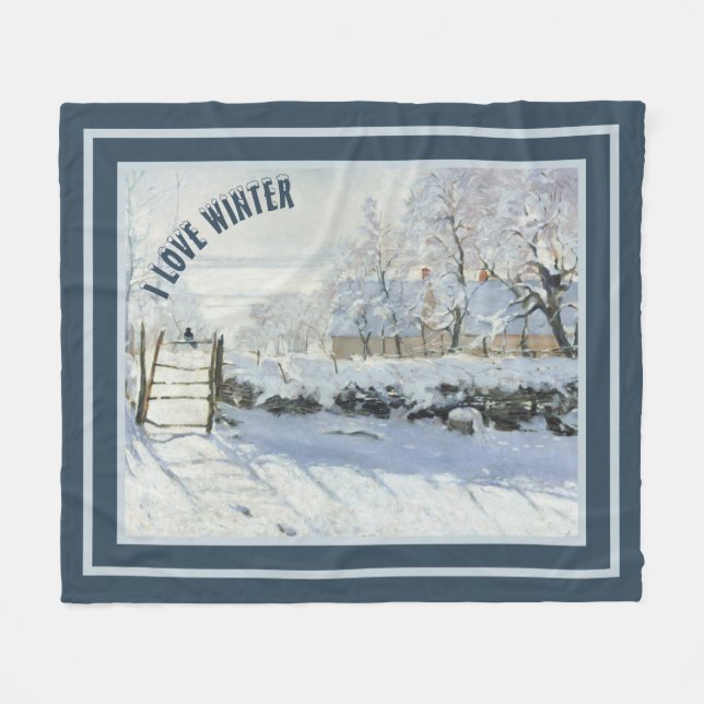 The Magpie by Claude Monet Fleece Blanket (Front (Horizontal))