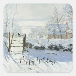 The Magpie by Claude Monet Happy Holiday Square Sticker