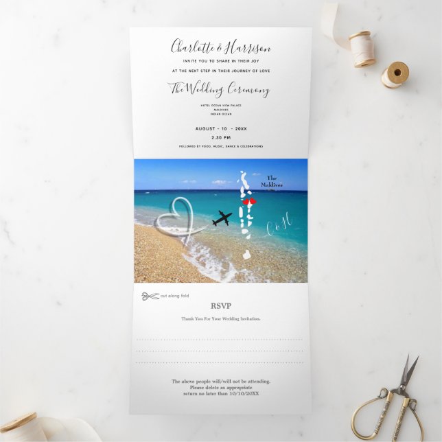 The Maldives Destination Wedding Tri-Fold Invitation (Inside)
