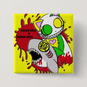 The Man-Eater and the Instantaneous Death Yellow 15 Cm Square Badge