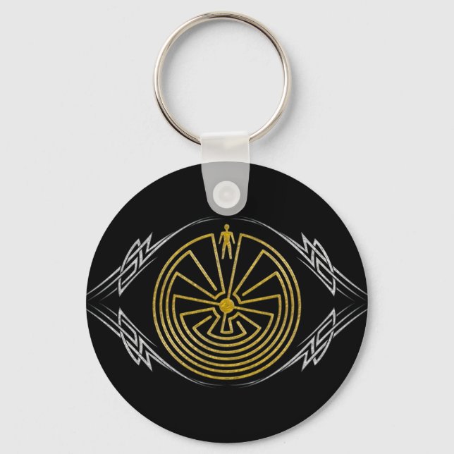 The Man in the Maze - Tribal gold silver Key Ring (Front)