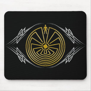 The Man in the Maze - Tribal gold silver Mouse Mat