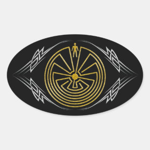 The Man in the Maze - Tribal gold silver Oval Sticker