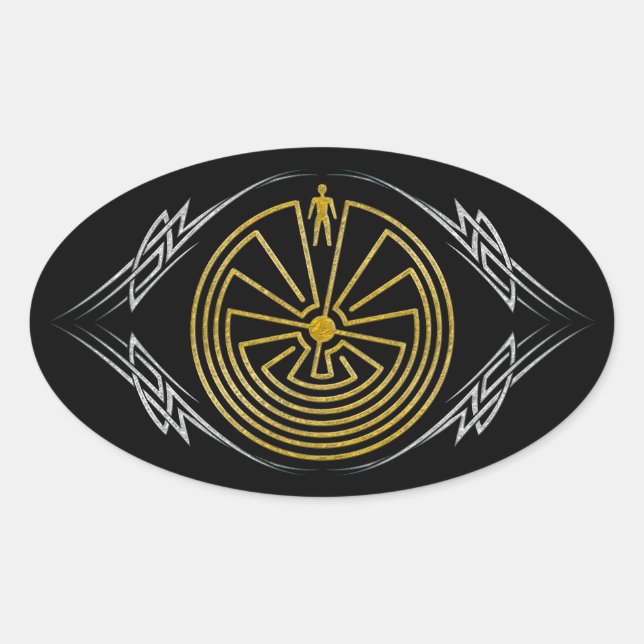 The Man in the Maze - Tribal gold silver Oval Sticker (Front)