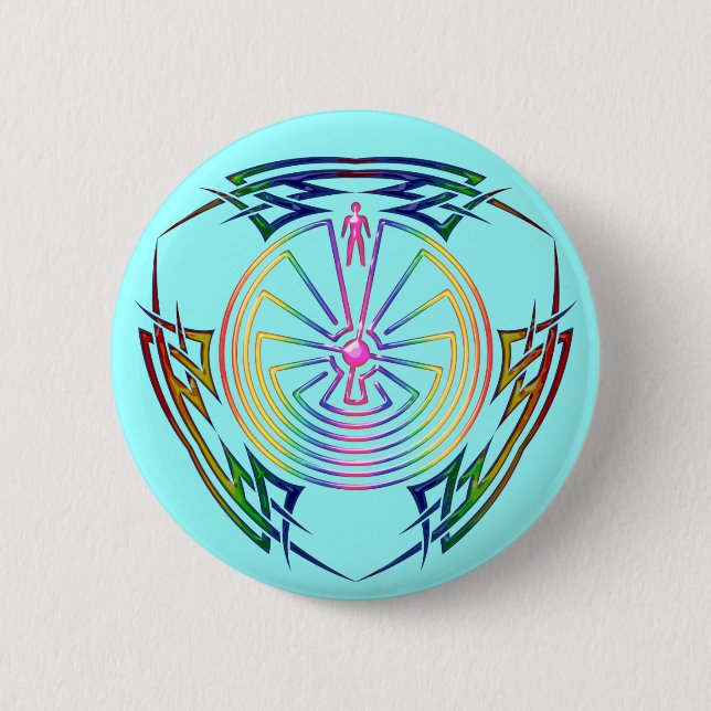 The Man in the Maze - Tribal Tattoo coloured 6 Cm Round Badge (Front)