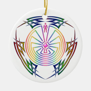 The Man in the Maze - Tribal Tattoo coloured Ceramic Tree Decoration