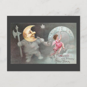 The Man in the Moon Vintage New Year's Day Holiday Postcard