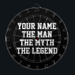 The man myth legend funny dartboard gift for guys<br><div class="desc">The man myth legend funny dartboard gift for guys. Add your own personalised name. Bold typography design template. Cool dart board game for dad, husband, father, uncle, grandpa, brother, boyfriend, best friend, teacher, sports coach, coworker, boss, office employee, son etc. Fun entertainment for house party, office, lake house, basement, man...</div>