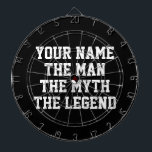 The man myth legend funny dartboard gift for guys<br><div class="desc">The man myth legend funny dartboard gift for guys. Add your own personalised name. Bold typography design template. Cool dart board game for dad, husband, father, uncle, grandpa, brother, boyfriend, best friend, teacher, sports coach, coworker, boss, office employee, son etc. Fun entertainment for house party, office, lake house, basement, man...</div>