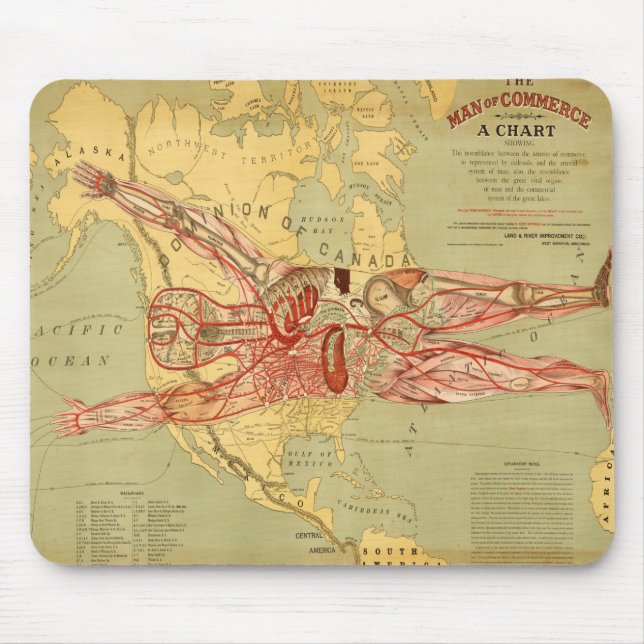 The Man of Commerce Map of United States (1889) Mouse Mat (Front)