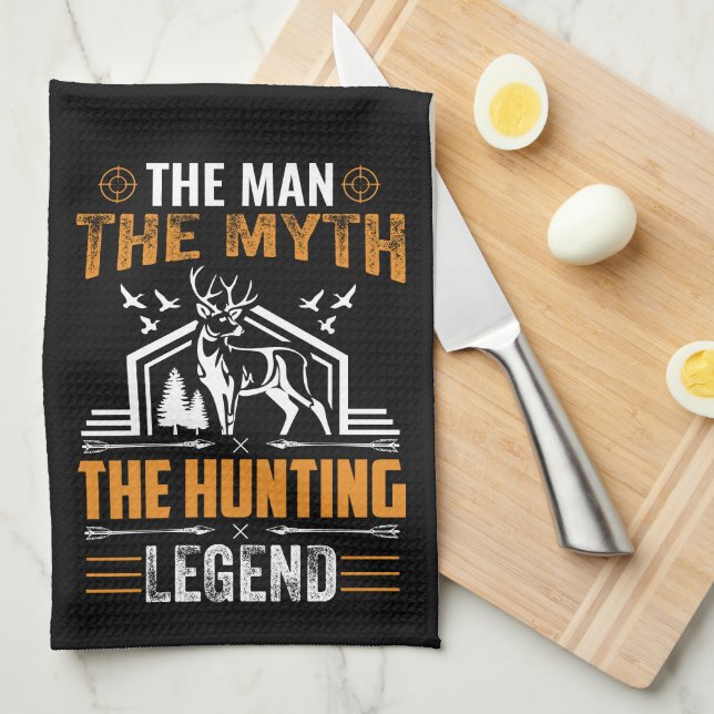 The Man, The Myth, The Hunting Legend - Deer Cabin Tea Towel (Quarter Fold)