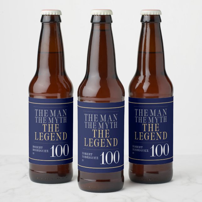 The Man The Myth The Legend 100th Birthday Beer Bottle Label (Bottles)