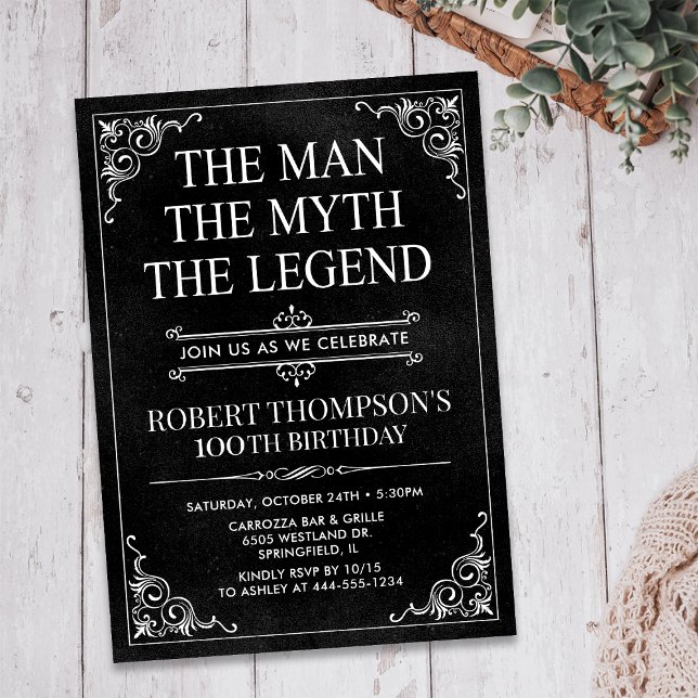 The Man The Myth The Legend 100th Birthday Invitation (Creator Uploaded)