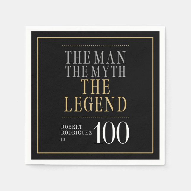 The Man The Myth The Legend 100th Birthday Napkin (Front)