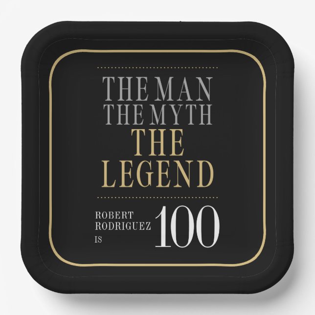 The Man The Myth The Legend 100th Birthday Paper Plate (Front)