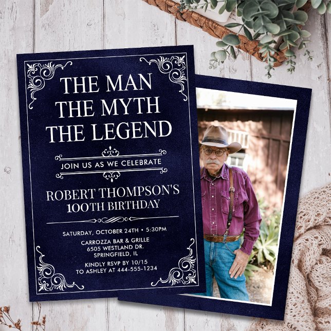The Man The Myth The Legend 100th Birthday Photo Invitation (Creator Uploaded)