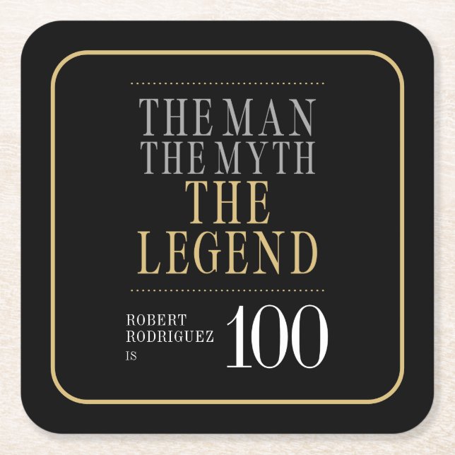 The Man The Myth The Legend 100th Birthday Square Paper Coaster (Front)