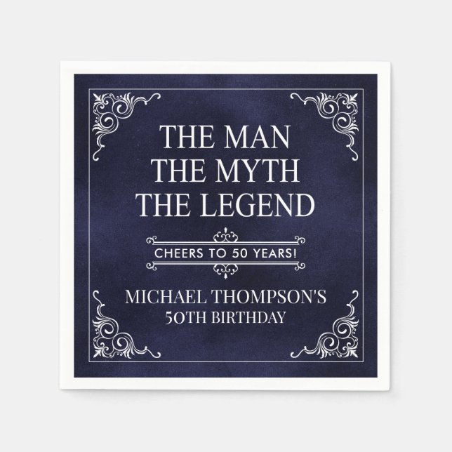 The Man The Myth The Legend 50th Birthday Blue  Napkin (Front)