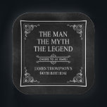 The Man The Myth The Legend 60th Birthday Black  Paper Plate<br><div class="desc">He IS The Man The Myth The LEGEND! His life has been an amazing adventure and it's time to celebrate his legacy and him. This textured black paper with white type and white scrolled corners 60th Birthday 7" square paper plates are perfect for honouring and celebrating this incredible milestone birthday!...</div>