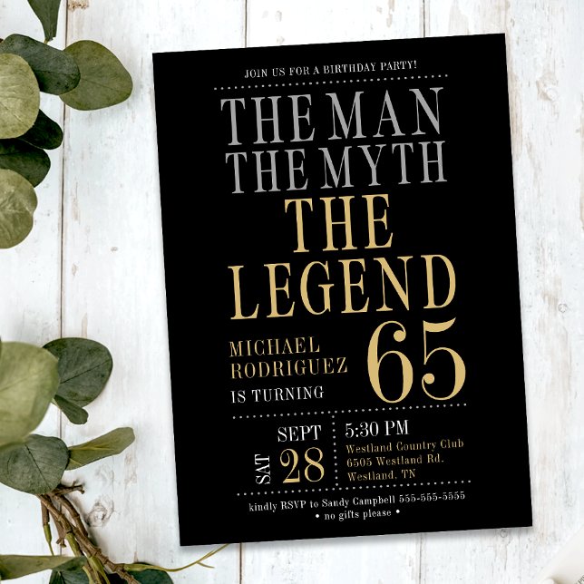 The Man The Myth The Legend 65th Birthday Party Invitation (Creator Uploaded)