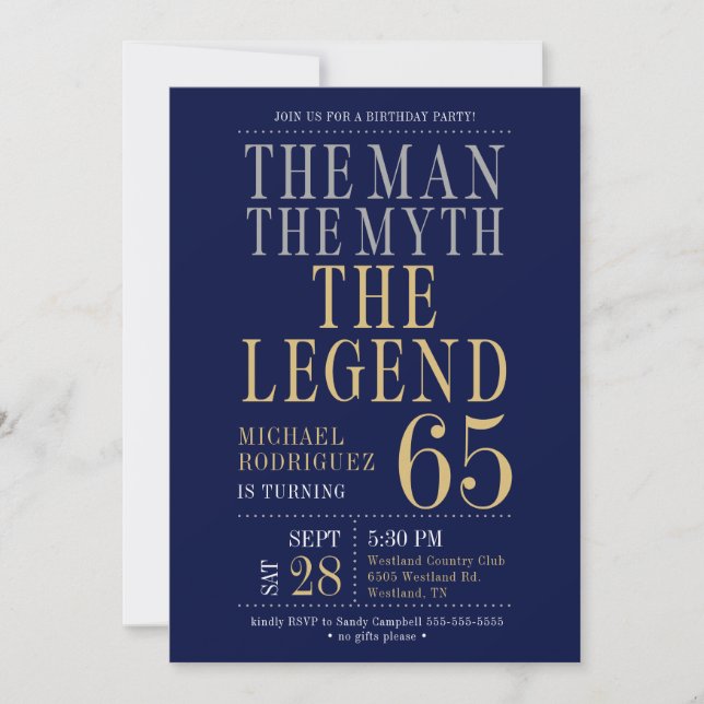 The Man The Myth The Legend 65th Birthday Party Invitation (Front)