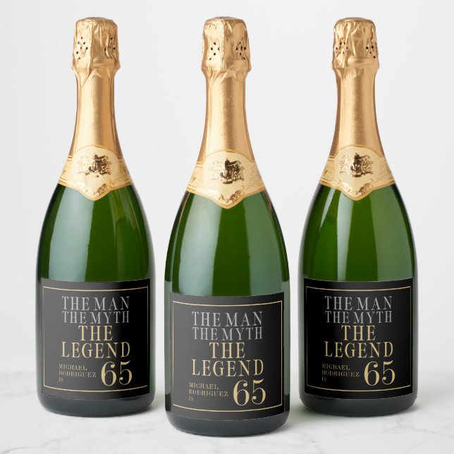The Man The Myth The Legend 65th Birthday Sparkling Wine Label (Bottles)